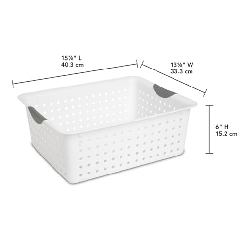 Sterilite 6-Pack Deep Ultra Basket, Open Top Plastic Storage Organizer, White - Classic Baskets for Organizing Countertops, Pantry Shelves, Kitchen Cabinets, Laundry Rooms or Home Offices