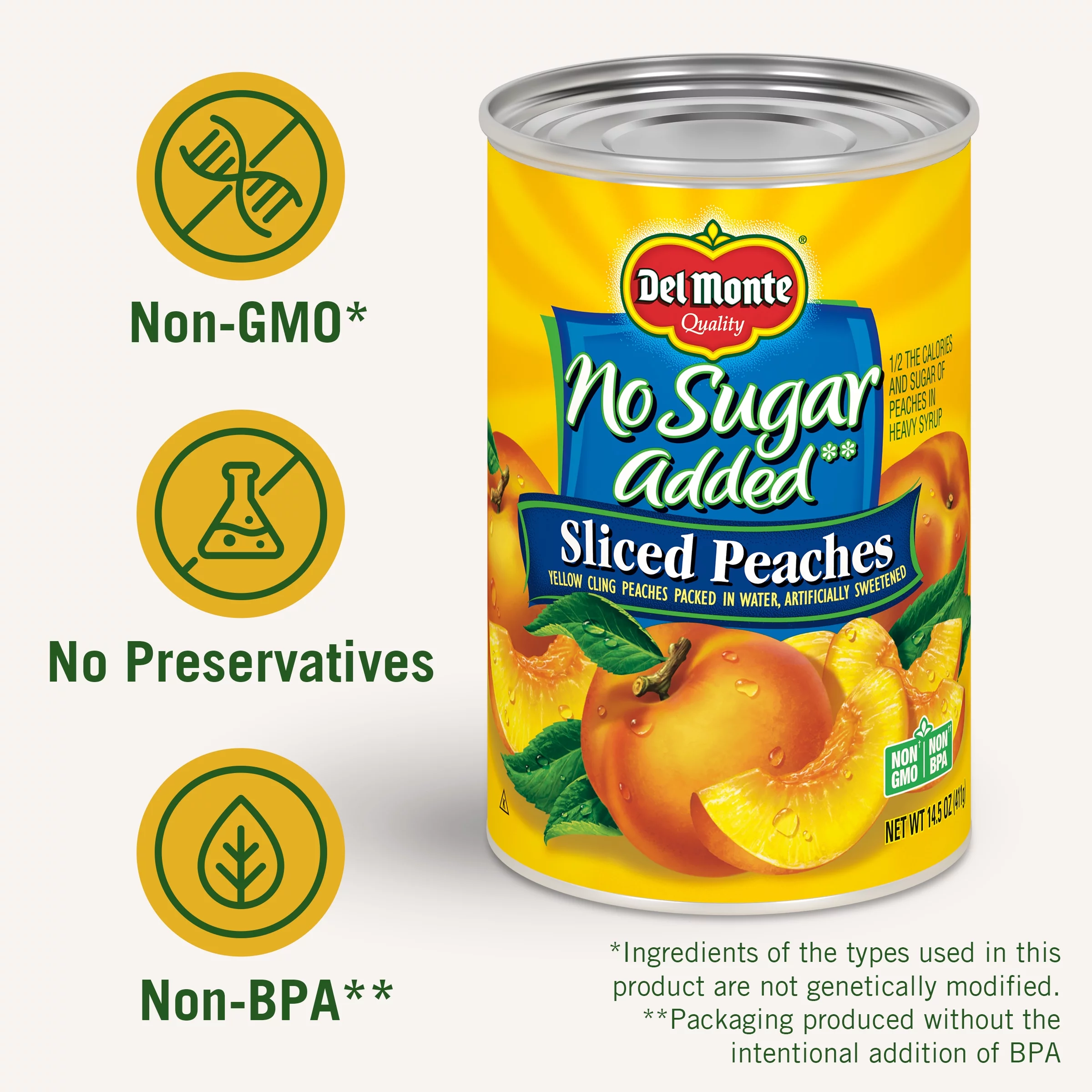 (6 Cans) Del Monte Sliced Peaches, No Sugar Added, 14.5 oz Can