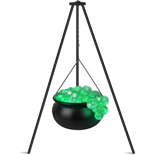 Halloween Decorations Outdoor - Witches Plastic Cauldron on Tripod, with Lights & 20 Clear Plastic Balls for Halloween Indoor & Outdoor Yard Lawn Decoration, Haunted House Props Witches Cauldron