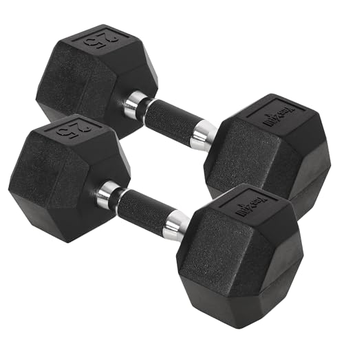 Yes4All Chrome/Rubber Grip Encased Hex Dumbbells – Hand Weights With Anti-Slip 10-30 LBS Pair