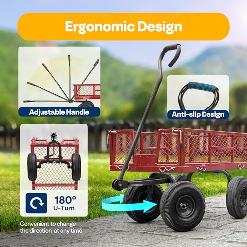 VIVOHOME Heavy Duty 880 Lbs Capacity Mesh Steel Garden Cart Folding Utility Wagon with Removable Sides and 4.10/3.50-4