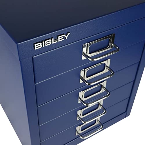 Bisley 10-Drawer Steel MultiDrawer Cabinet - Black, Chrome Pull Handles with Label Holders, Powder-Coated Steel, Removable Drawers, Fits Under Most Desks, Labels Included