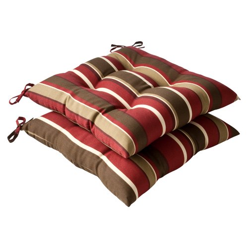 Pillow Perfect Stripe Indoor/Outdoor Chair Seat Cushion with Ties, Tufted, Weather, and Fade Resistant, 18.5