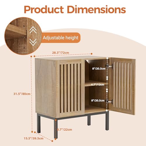 Grille Buffet Cabinet with Storage, Sideboards 2 Doors with Metal Base and Adjustable Shelf for Kitchen, Coffee Bar, Dining Room, Entryway, Hallway,Living Room