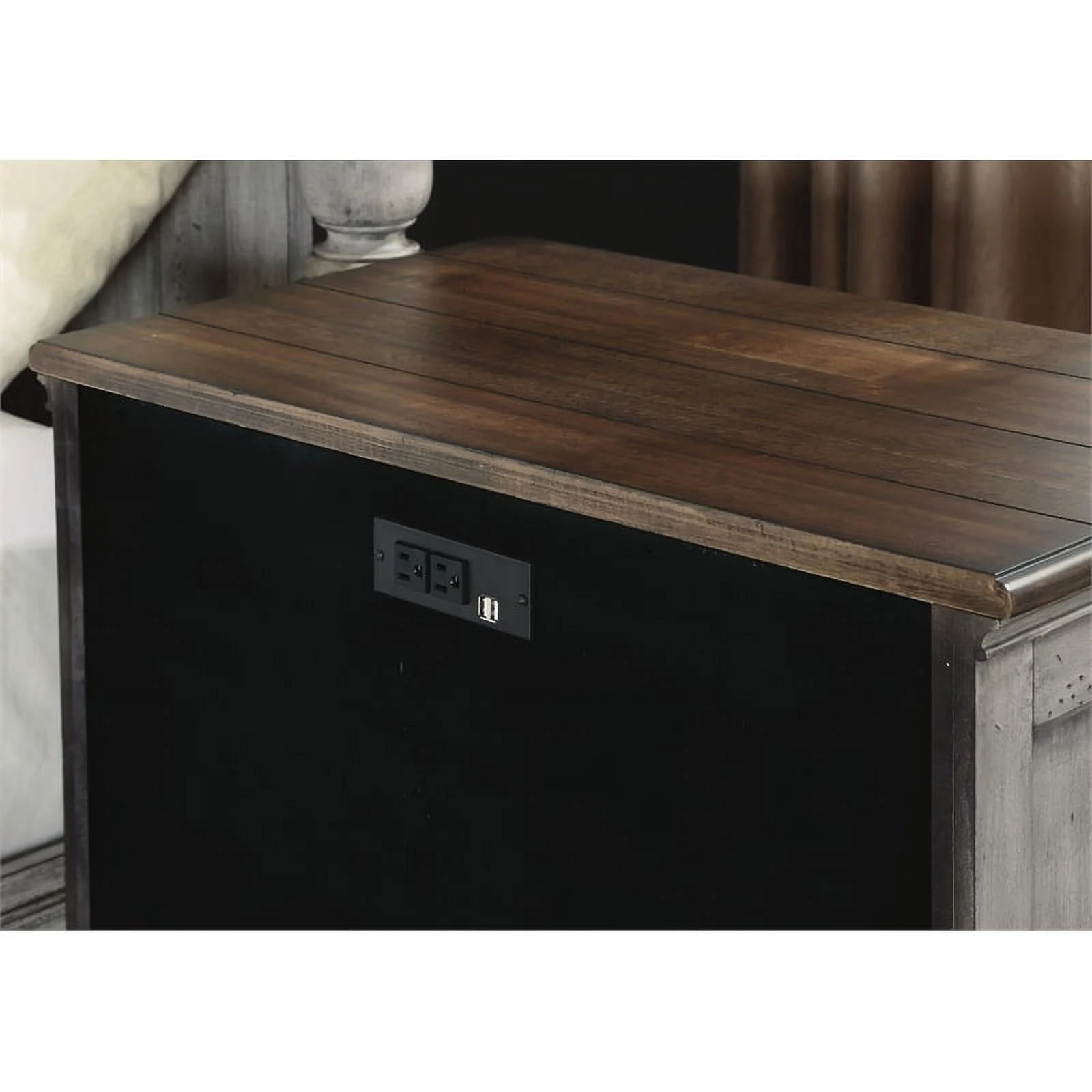 Homestyles Plymouth Weathered Gray Nightstand with Three Drawers