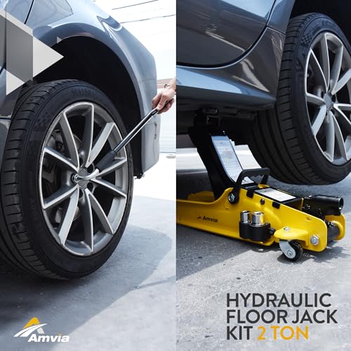Floor Jack Kit 2 Ton with Case (4,400 lbs) | Car Jack Kit - Hydraulic Low Profile Jack | Trolley Jack - Tire Jack Tool Kit | Portable, Ideal for SUV and Auto - Universal Kit with Lug Wrench