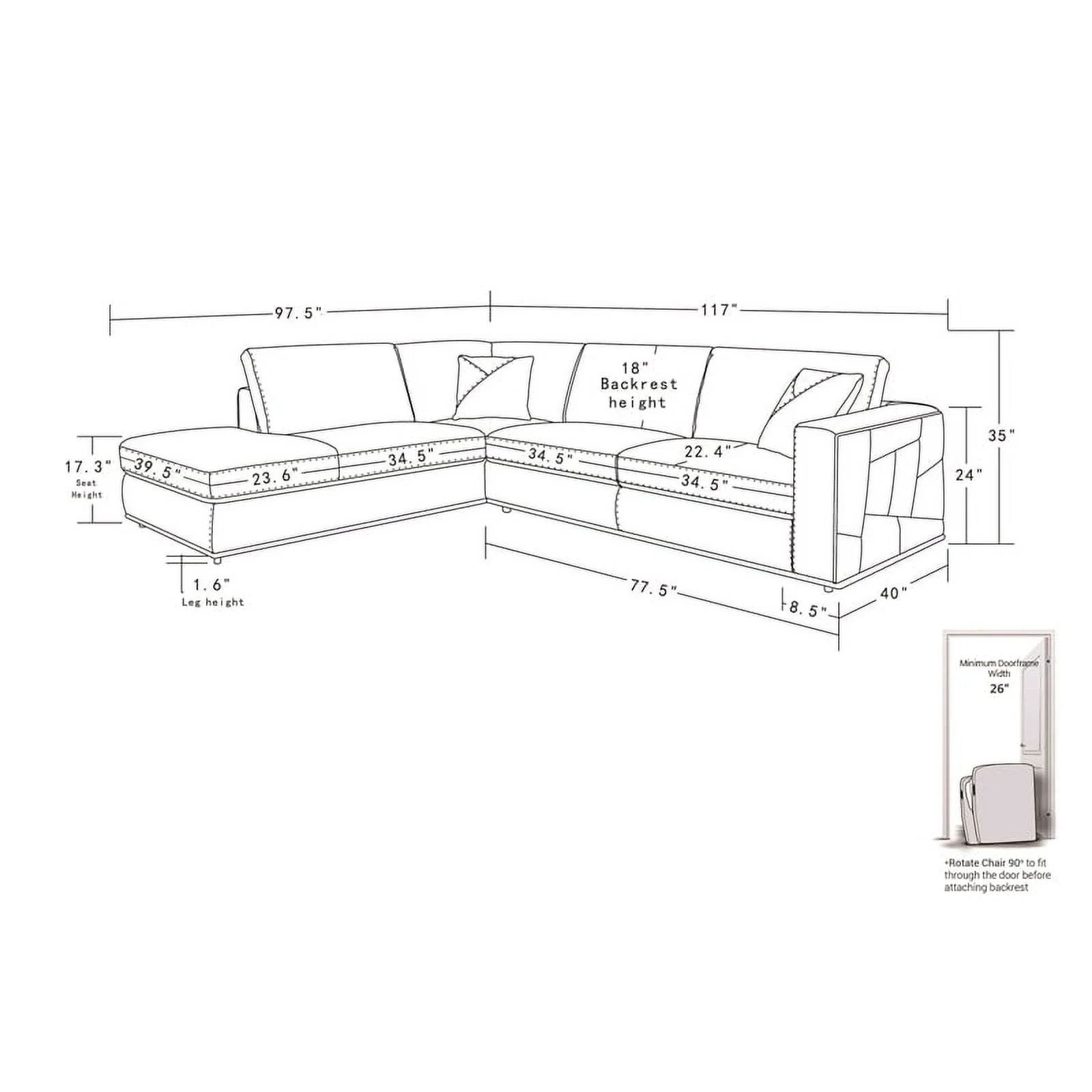 Titan Furnishings Transitional Italian Top Grain Leather Sectional White