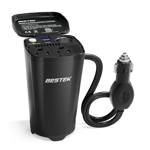 BESTEK 200W Power Inverter, 12V DC to 110V AC Car Plug Adapter Outlet Converter with [30W USB-C]/USB-Fast Charger(18W) / Dual AC Outlets/car Charger for Laptop