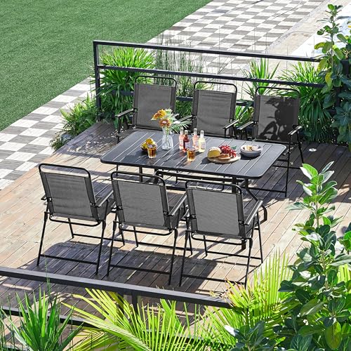 Yaheetech Outdoor Folding Patio Chairs Set of 4, Portable Outdoor Folding Chairs for Outside, Lawn, Garden and Porch with Metal Frame, Armrests, Stackable, Foldable and Portable Design, Black
