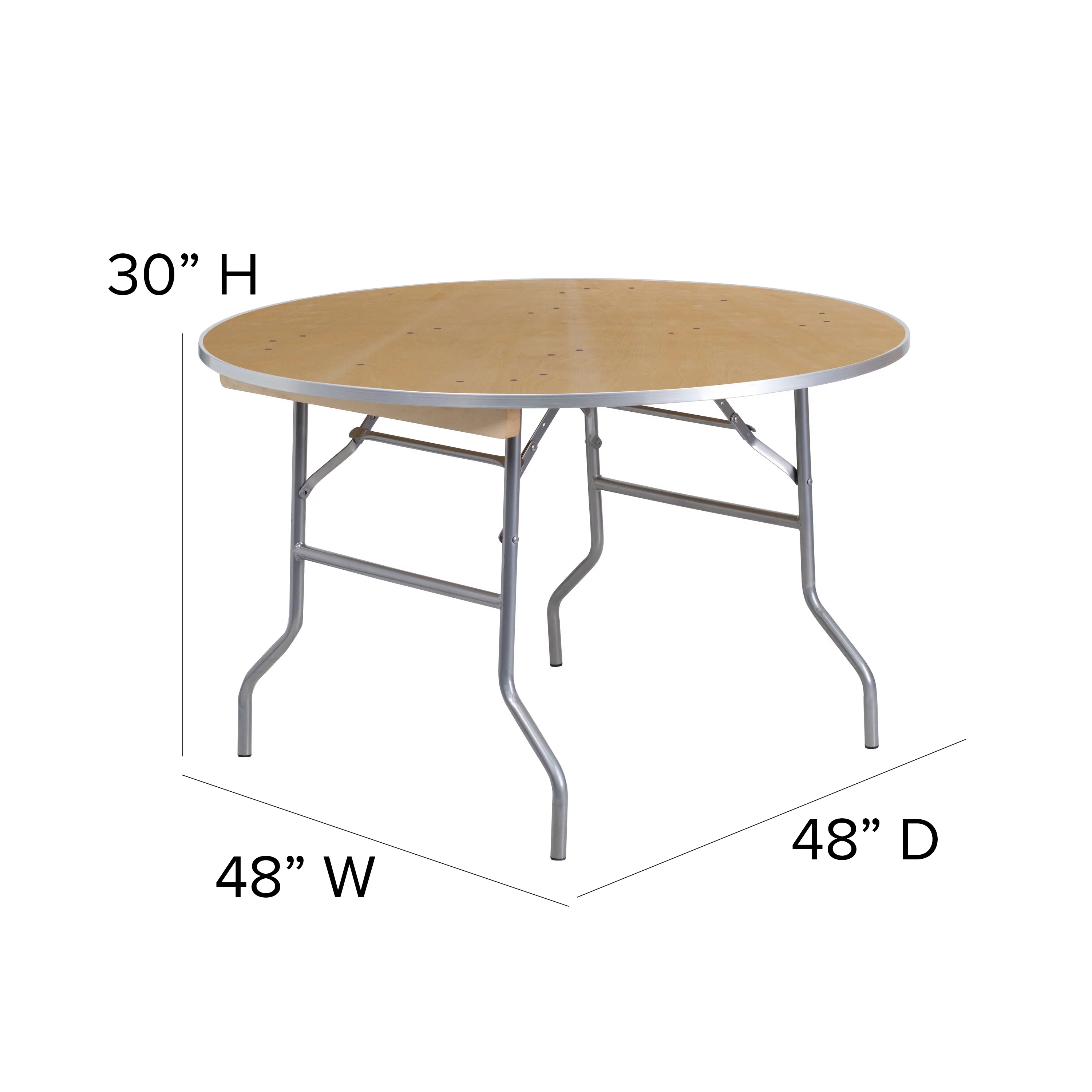 Emma + Oliver 4-Foot Round HEAVY DUTY Birchwood Folding Banquet Table with METAL Edges