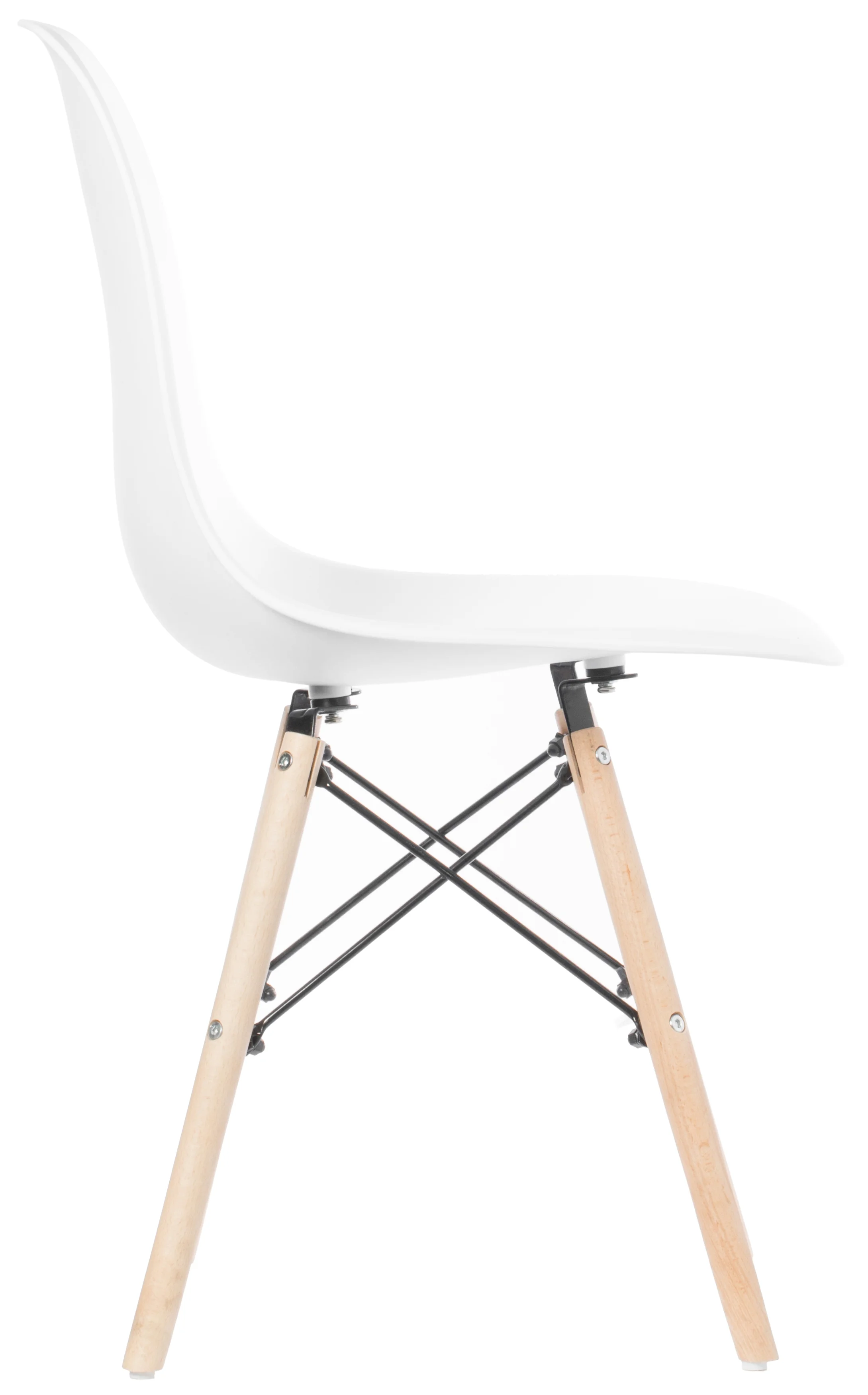Fabulaxe  32.5 x 18 x 20 in. Mid-Century Modern Style Plastic DSW Shell Dining Chair with Solid Beech Wooden Dowel Eiffel Legs, White