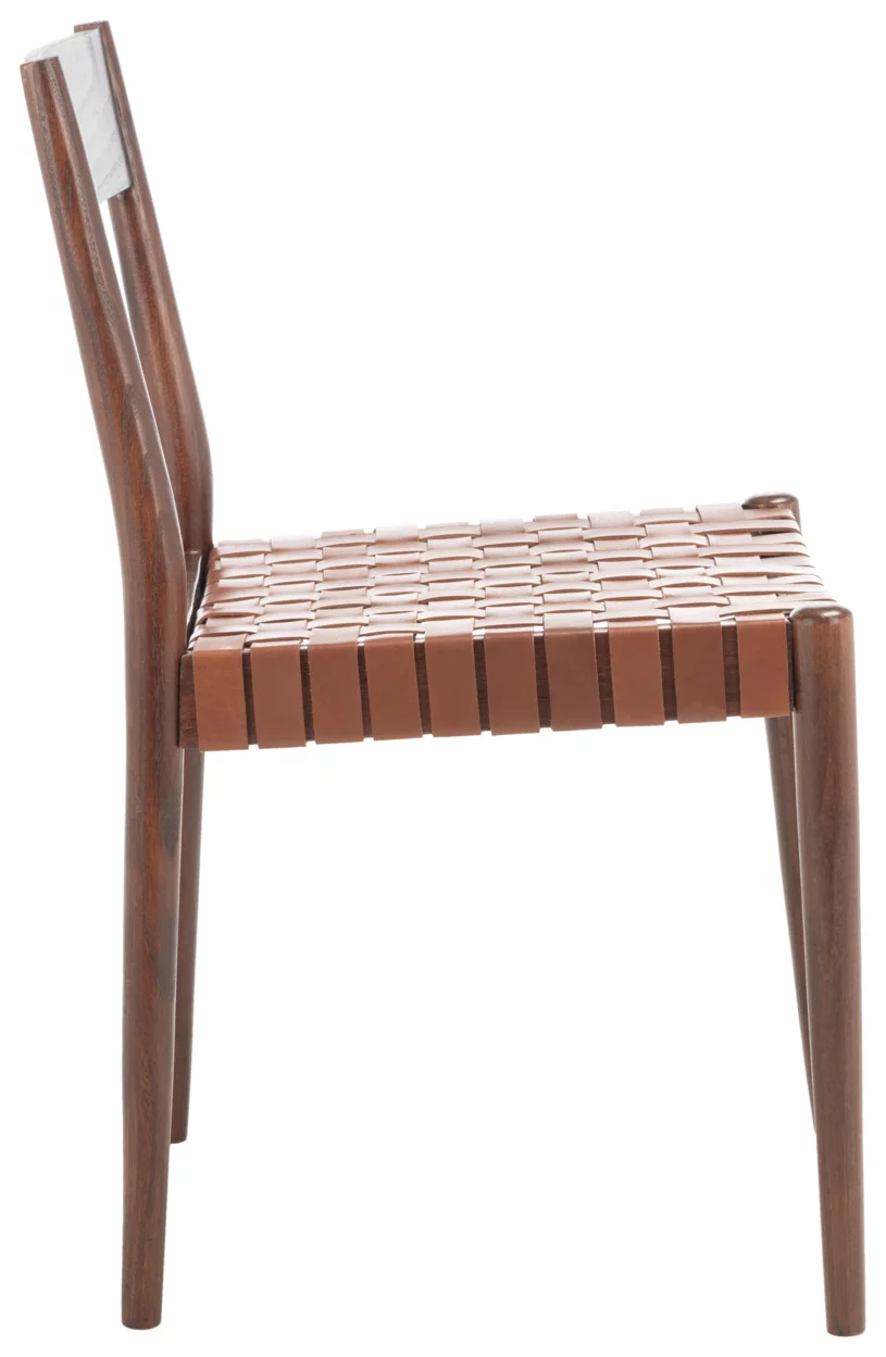 SAFAVIEH Eluned Leather Dining Chair, Cognac/Brown, Set of 2 (18.5 in. W x D x 31.5 in. H)