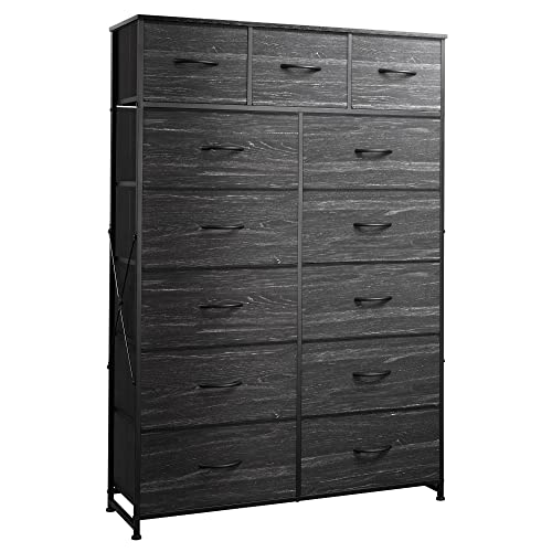 WLIVE Tall Dressers for Bedroom with 13 Drawers, Storage Dresser Organizer Unit, Fabric Dresser for Bedroom, Closet, Chest of Drawers, Steel Frame, Wood Top, Rustic Brown Wood Grain Print
