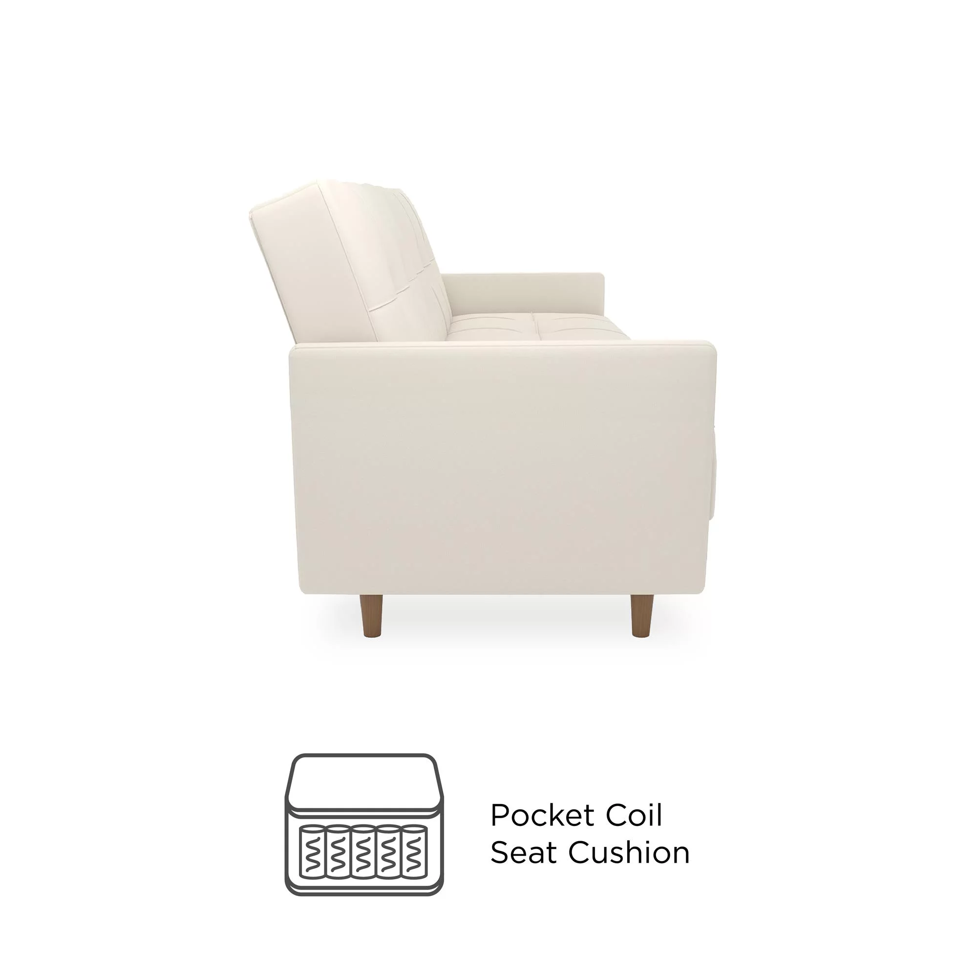 Desert Fields Adera Coil Futon, White Faux Leather