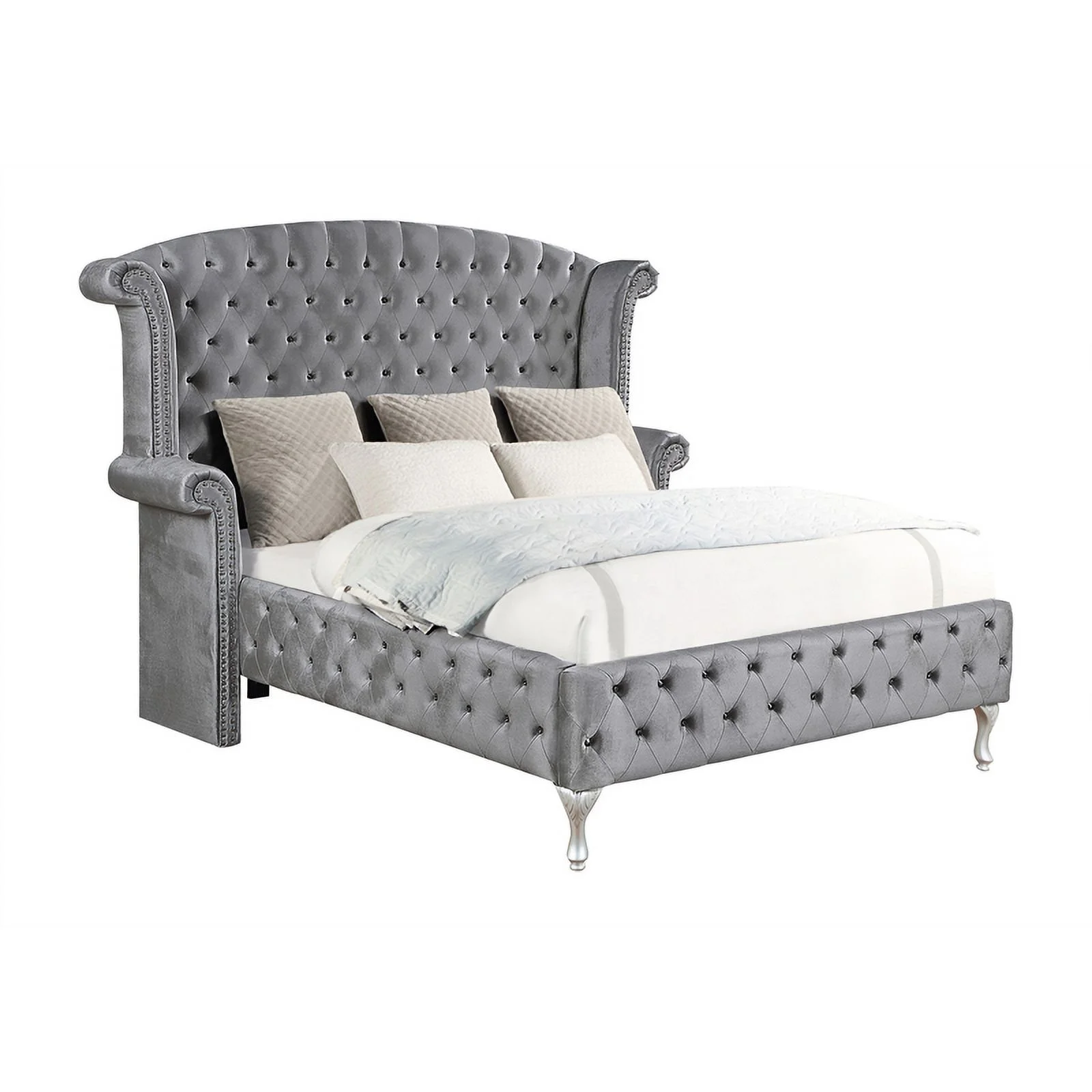 Maklaine 4-piece Queen Velvet Upholstered Tufted Bedroom Set in Gray