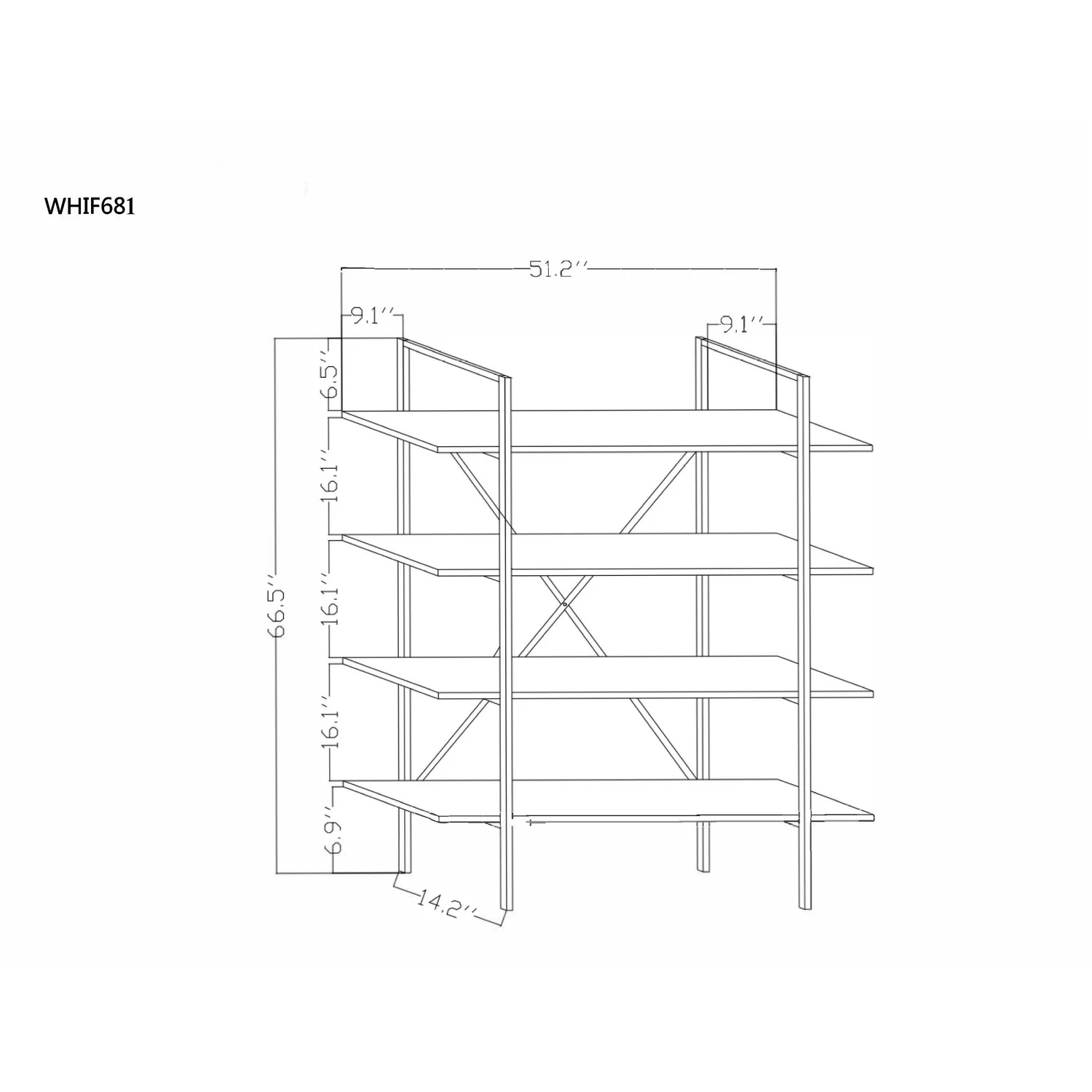 LuxenHome Brown Wood Metal Frame 4-Shelf Bookcase