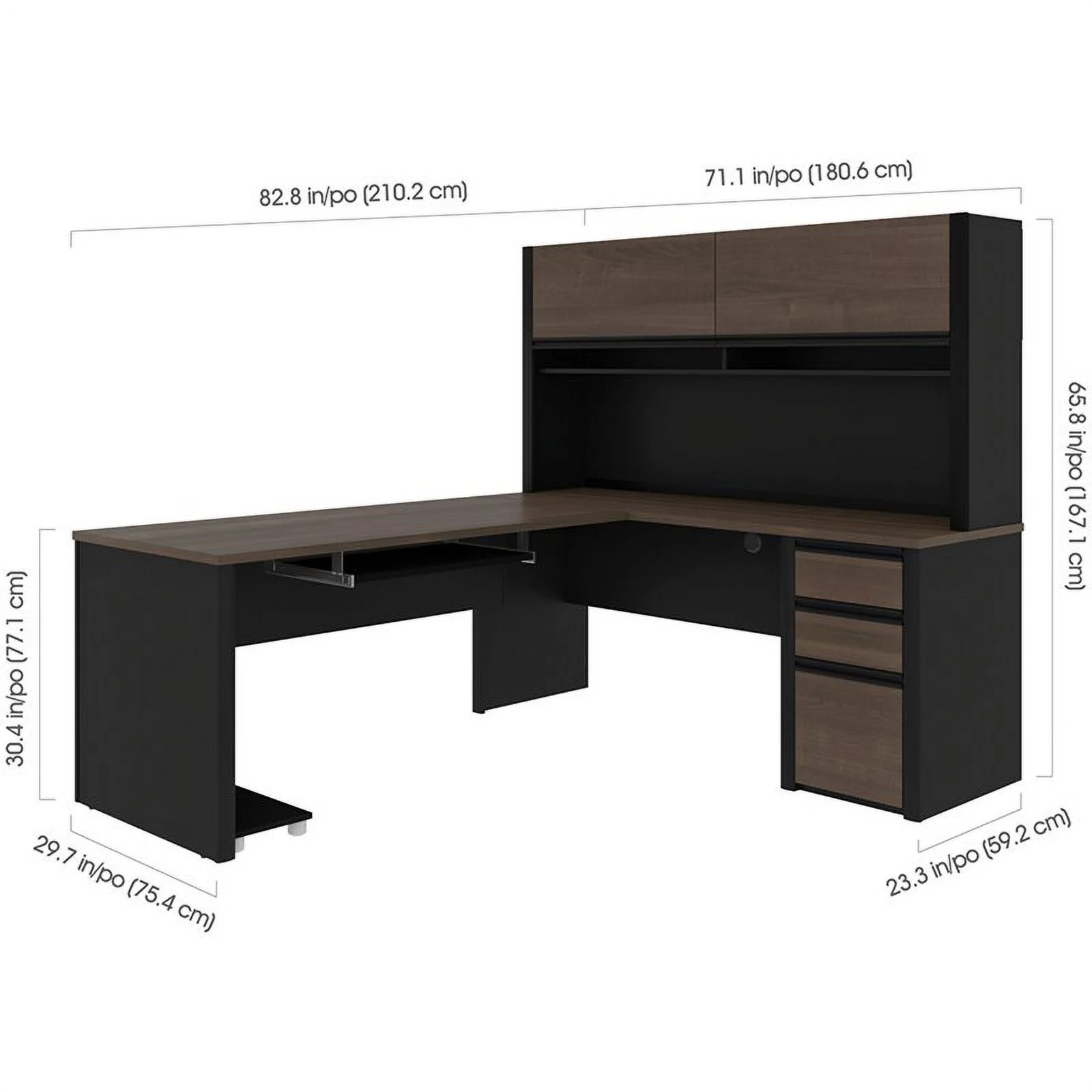 Atlin Designs 5 Piece L Shaped Computer Desk with Hutch in Antigua and Black