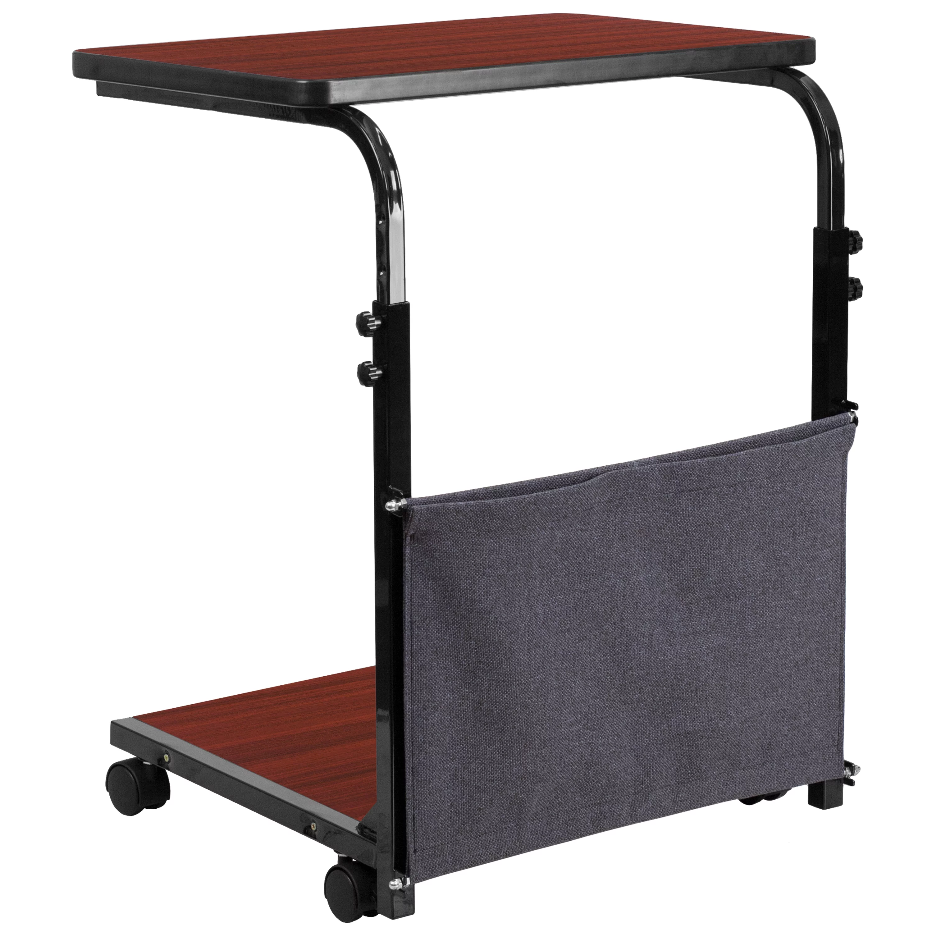 BizChair Mobile Sit-Down, Stand-Up Mahogany Computer Ergonomic Desk with Removable Pouch (Adjustable Range 27'' - 46.5'')