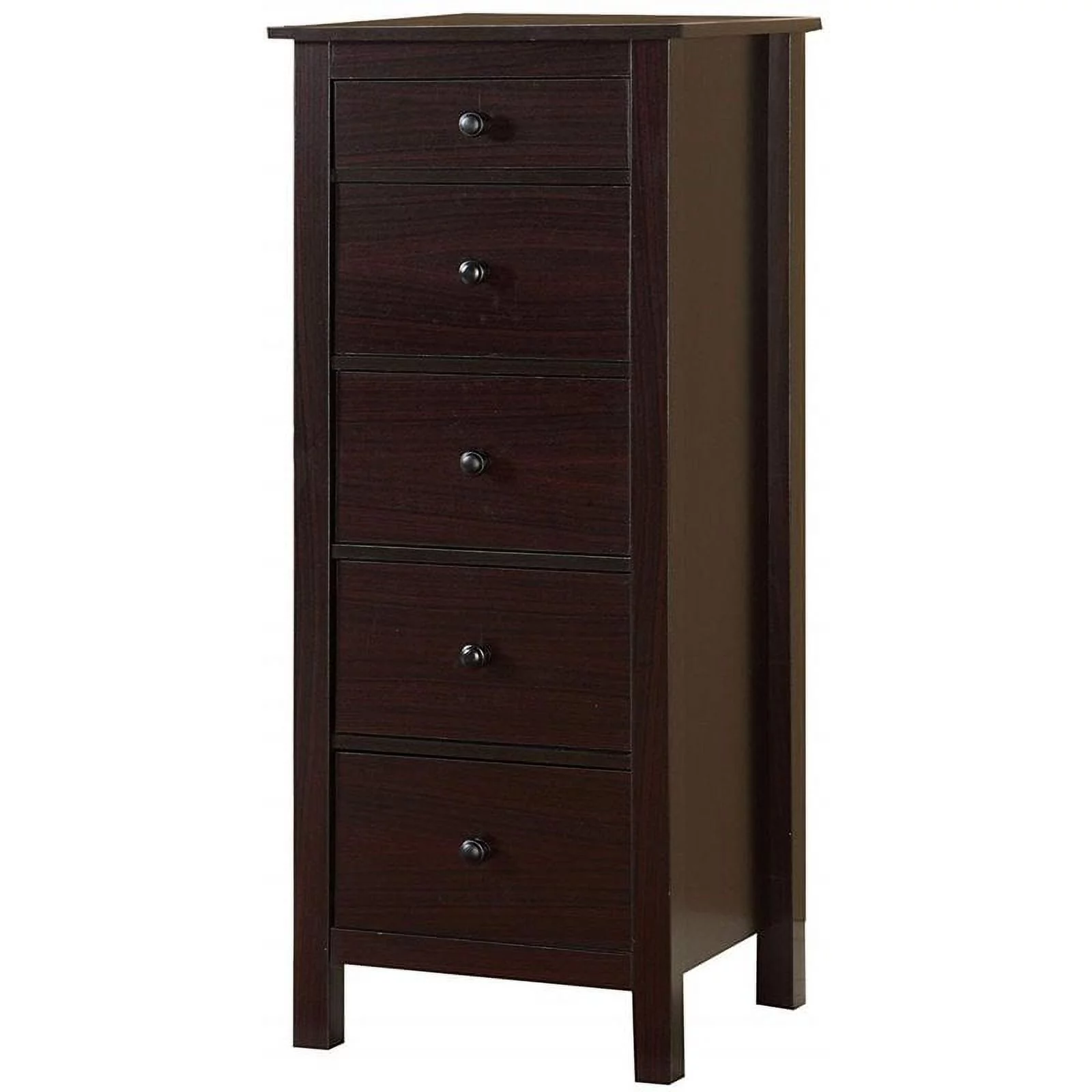 Bowery Hill Transitional 5 Drawer Lingerie Dresser Chest in Espresso Brown