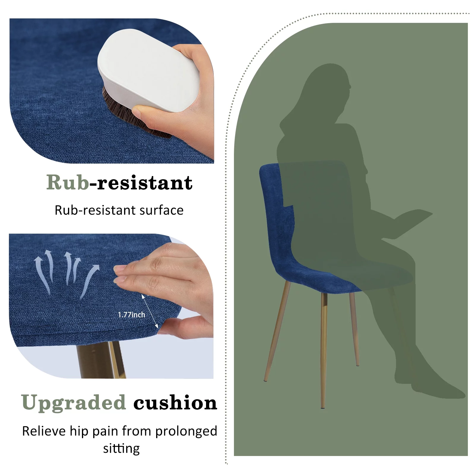 Homy Casa Modern Dining Chairs Set of 4, Upholstered Velvet Fabric Side Chairs with Gold Metal Legs, Navy Blue