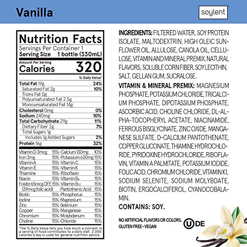 Soylent Complete Meal Replacement Shake, Gingerbread, 16g Complete Protein, Ready-to-Drink Plant Based Protein Drink, 1g Sugar, 11oz (12 Pack)
