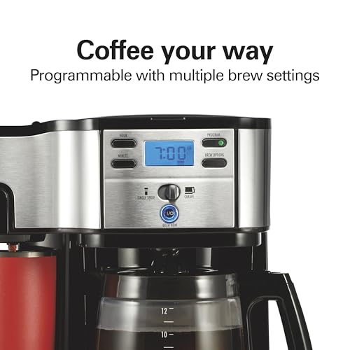 Hamilton Beach 49933 2-Way 12 Cup Programmable Drip Coffee Maker & Single Serve Machine, Glass Carafe, Auto Pause and Pour, White