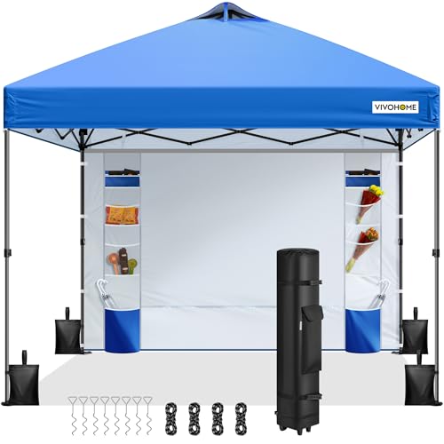 VIVOHOME 10x10ft Pop Up Canopy Tent One Push Setup Outdoor Portable Shelter Tent Heavy Duty with Wheel Carry Bag and 4 Sandbags, White