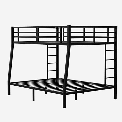 Heavy Duty Bunk Bed Frame with Ladder, Twin XL Over Twin XL Bunk Beds with Safety Guardrails, Adults Bunk Beds with Noise-Reducing Rubber Stoppers, Easy Assemble, Black