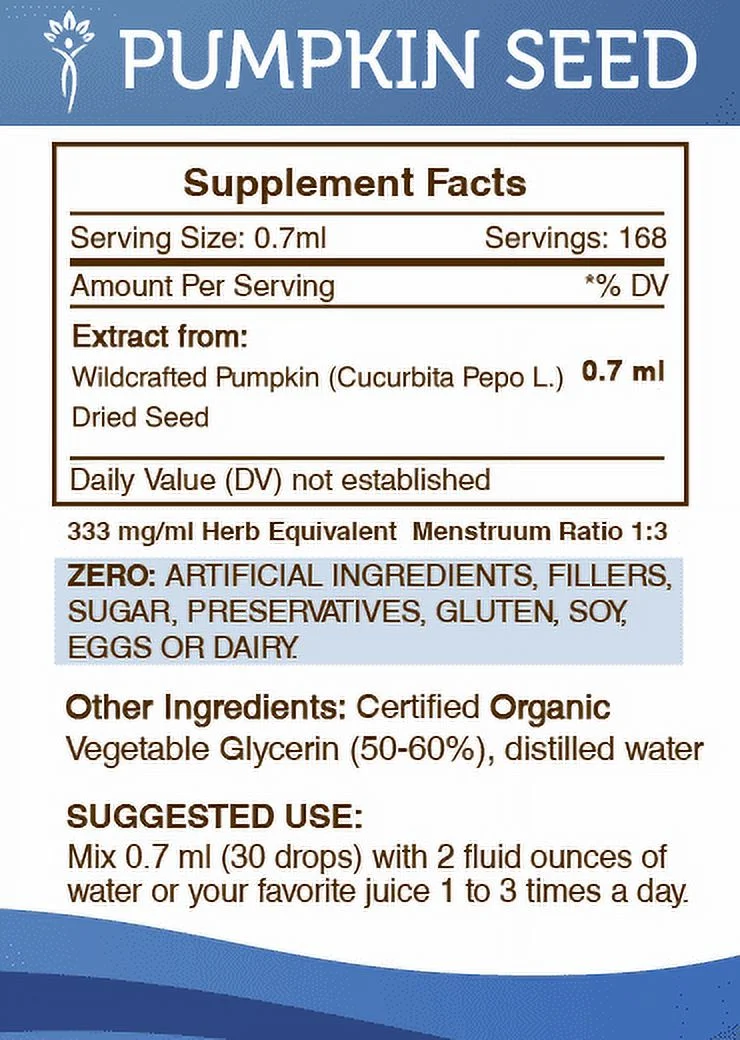 Pumpkin Seed Tincture Alcohol-FREE Extract, Cucurbita Pepo Healthy Bladder L. 2x4 fl oz