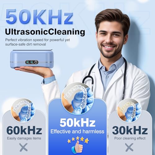 AI Ultrasonic Jewelry Cleaner,50KHz Professional Ultrasonic Cleaner Machine with 304 Stainless Steel for Jewelry, Dentures, Eyeglasses, Rings,Coin, Watch Strap, Hygiene Items