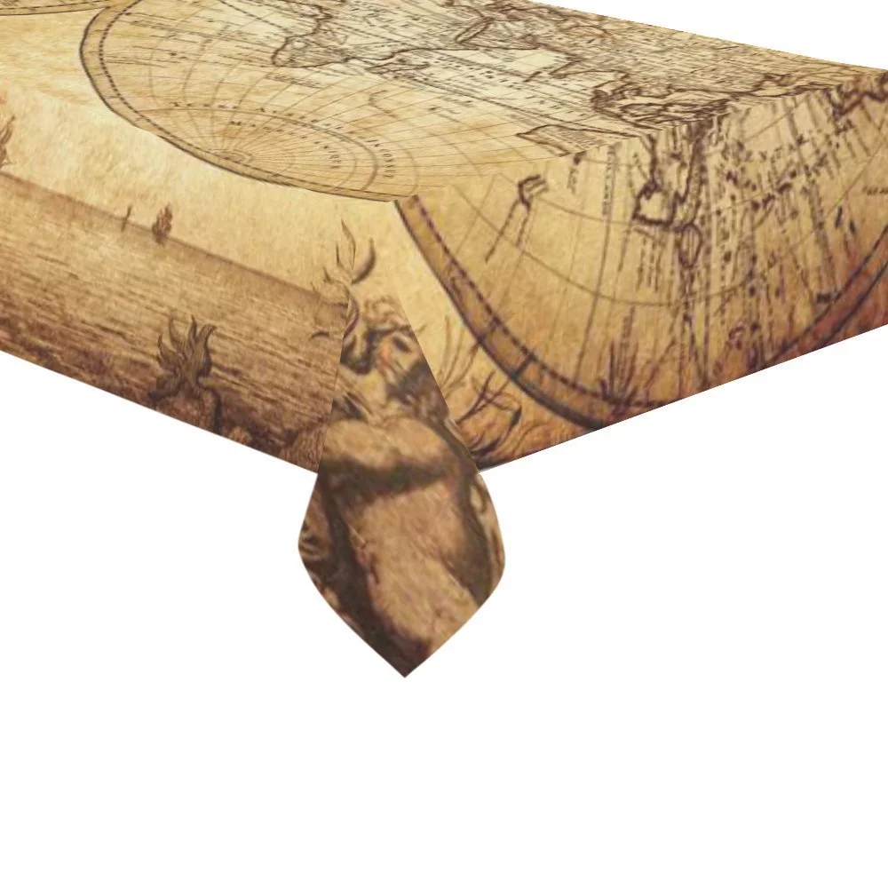 MYPOP Retro World Map Cotton Linen Tablecloth Sets 60x120 Inches - Yellow Old Style Ancient Map Desk Sofa Table Cloth Cover for Party Decor