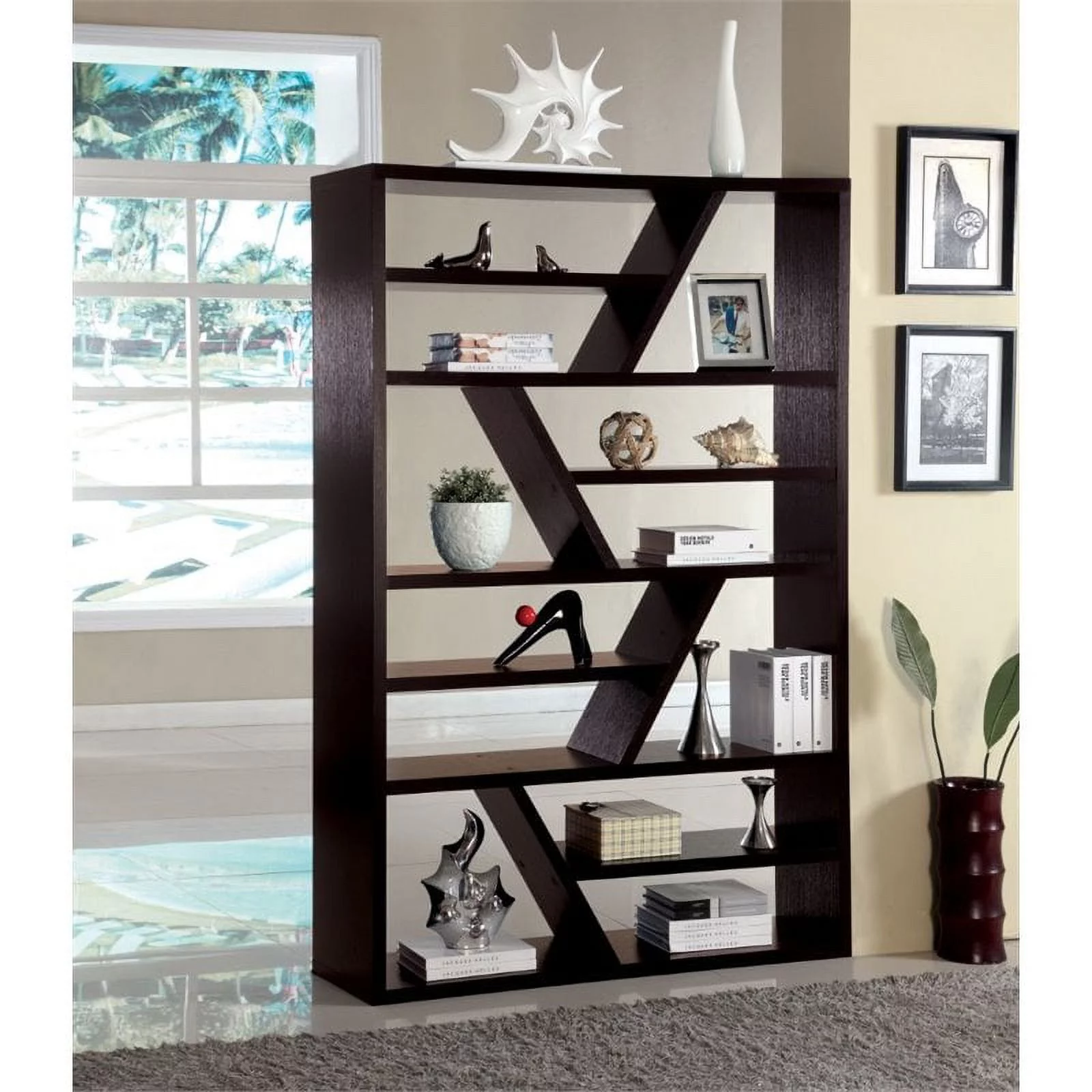 Furniture of America Cinzia Modern Wood Open Shelf Bookcase in Espresso