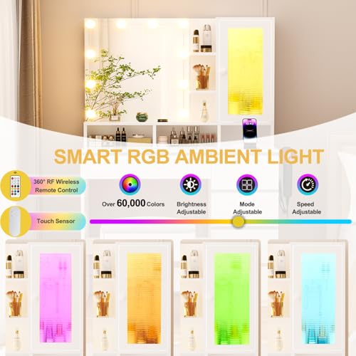 Vanity Desk with Mirror and Lights & Extral Foldable Desk, 35.43