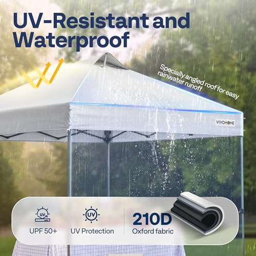 VIVOHOME 10x10ft Pop Up Canopy Tent One Push Setup Outdoor Portable Shelter Tent Heavy Duty with Wheel Carry Bag and 4 Sandbags, White
