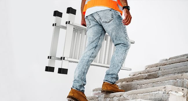 LUISLADDERS Folding Ladder Multi-Purpose Aluminium Extension 7 in 1 Step Heavy Duty Combination EN 131 Standard (12.5 Feet)