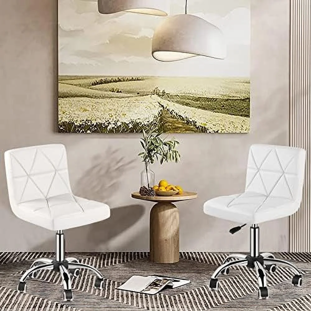 xrboomlife Armless Desk Chair Set of 2  Low Back Swivel Office Chair  Adjustable Task Chair with Rolling Wheels and  Pattern  for Home Computer Barber  2-Pack  Brown