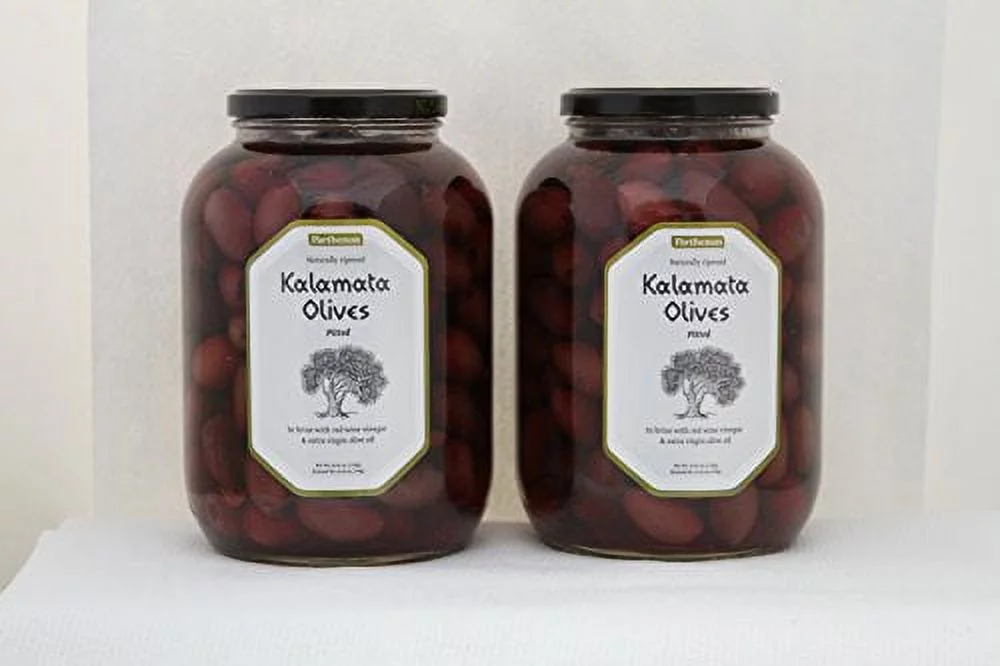 Parthenon Pitted Kalamata Olives In With Red Wine Vinegar & Extra Olive Oil , 2- 53 Oz Pack