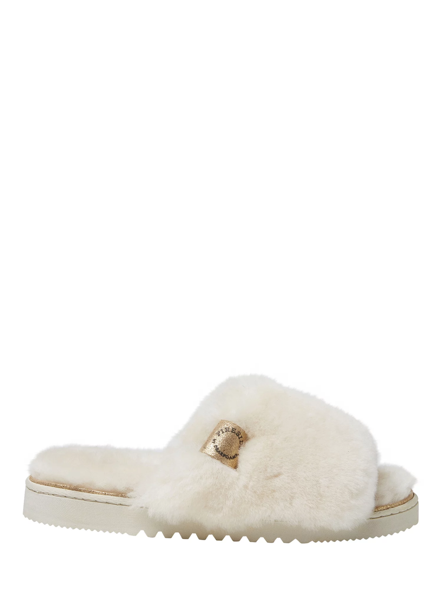 Fireside by Dearfoams Women's Cairns Genuine Shearling Slide Slipper with Metallic Trim