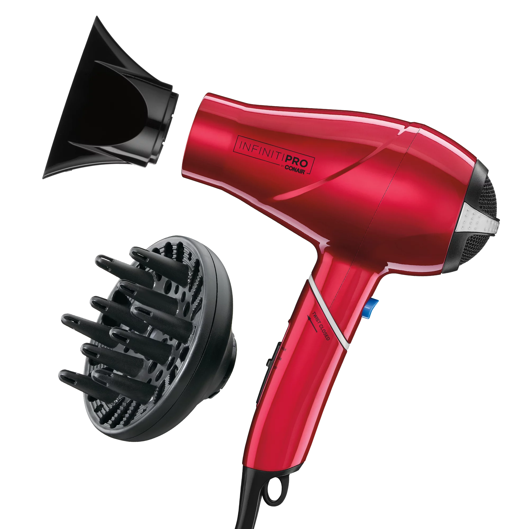 InfinitiPRO by Conair Travel Size Compact with Folding Handle Professional Ionic Hair Dryer, 1875 Watts, Red