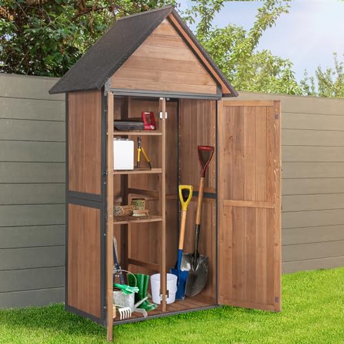 Sheds Outdoor Storage,Garden Shed with Metal Frame Structure and Adjustable Shelves,Large Capacity Storage Tool Cabinet Box for Backyard Garden Patio Lawn (Brown)