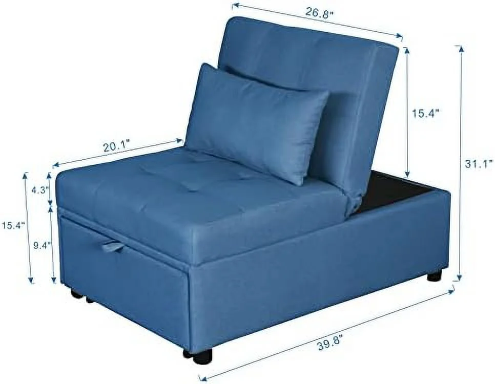 YZboomLife Sleeper Chair Bed  Convertible Chair 4 in 1 Multi- Folding Ottoman Sofa Bed Pull Out Sleeper Chair Beds  Adjustable Backrest  Single Bed Chair for Small Space  Black(44\u201D x