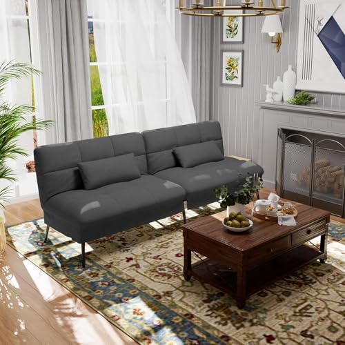 COMHOMA Convertible Sofa Bed,68″Fabric Couch with Adjustable Backrest,Loveseat Recliner Sleeper Living Room Furniture futon Set,Black