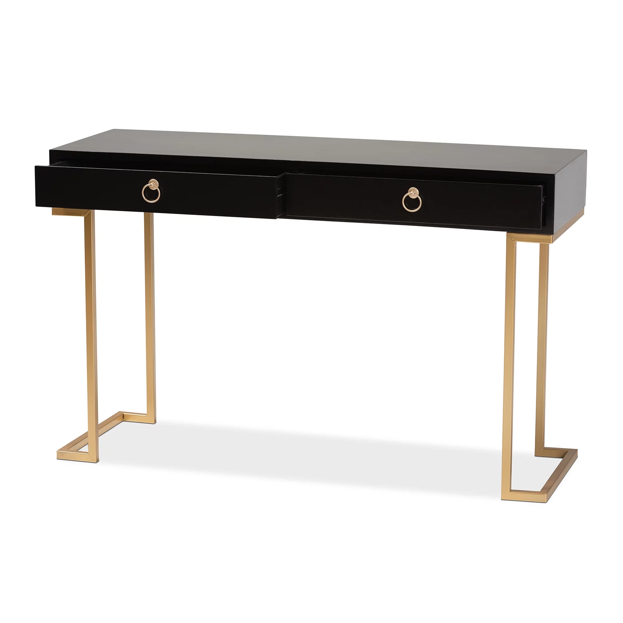 Baxton Studio Beagan Modern Wood and Metal 2 Drawer Console Table, Black/Gold