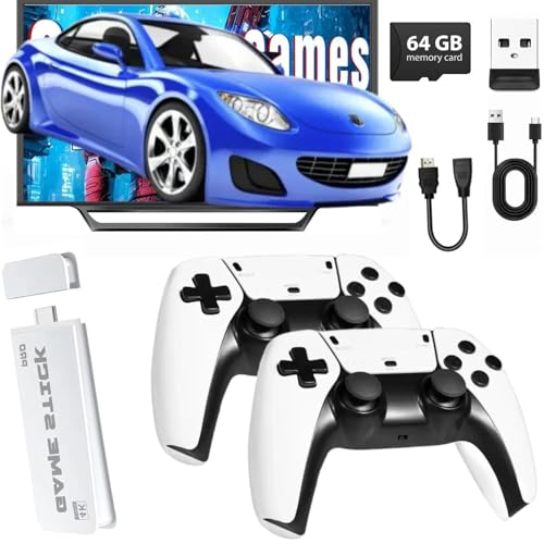 2025 Upgrade Classic Retro Game Console,Classic Retro Game Stick Built in 20000+Video Games,HDMI Output Video Gaming Console Built-in 23 Emulators and Dual Game Controllers(64GB). (White-Gey)