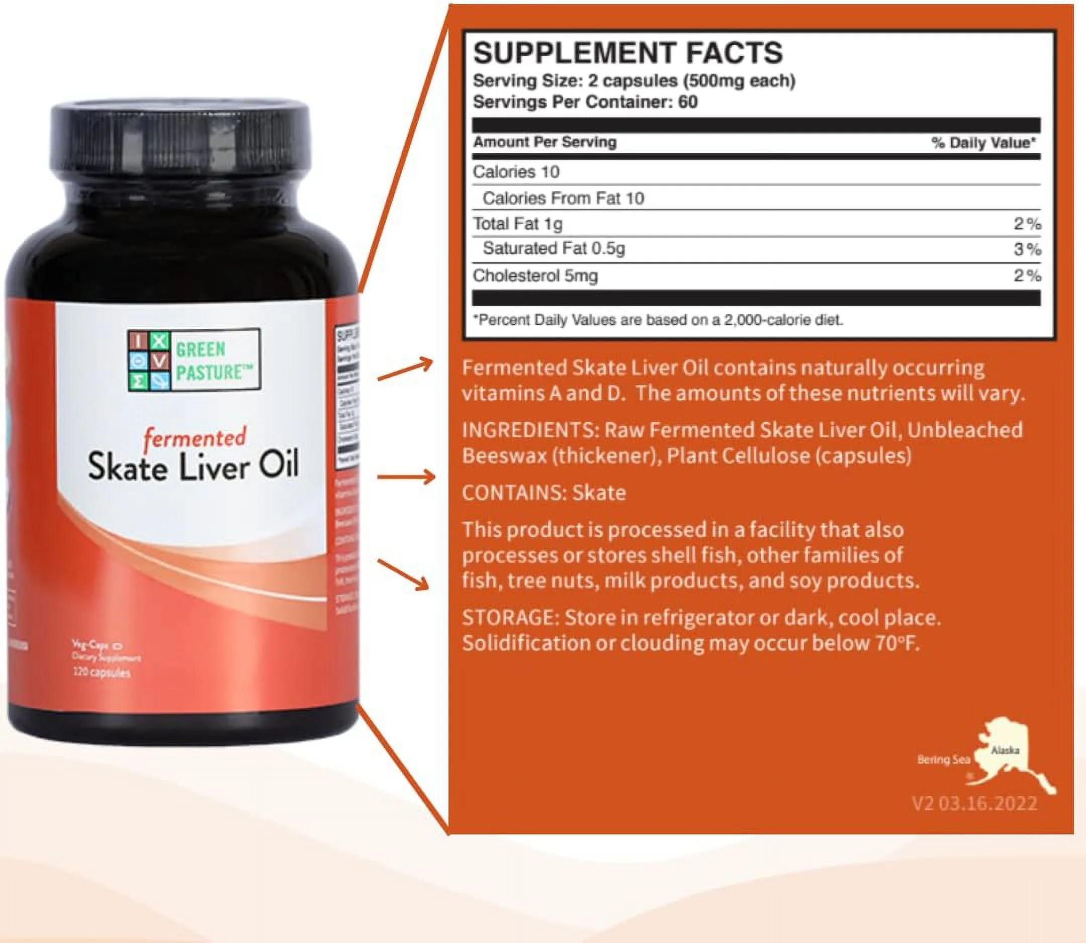 Green Pasture Fermented Skate Liver Oil 120 Caps