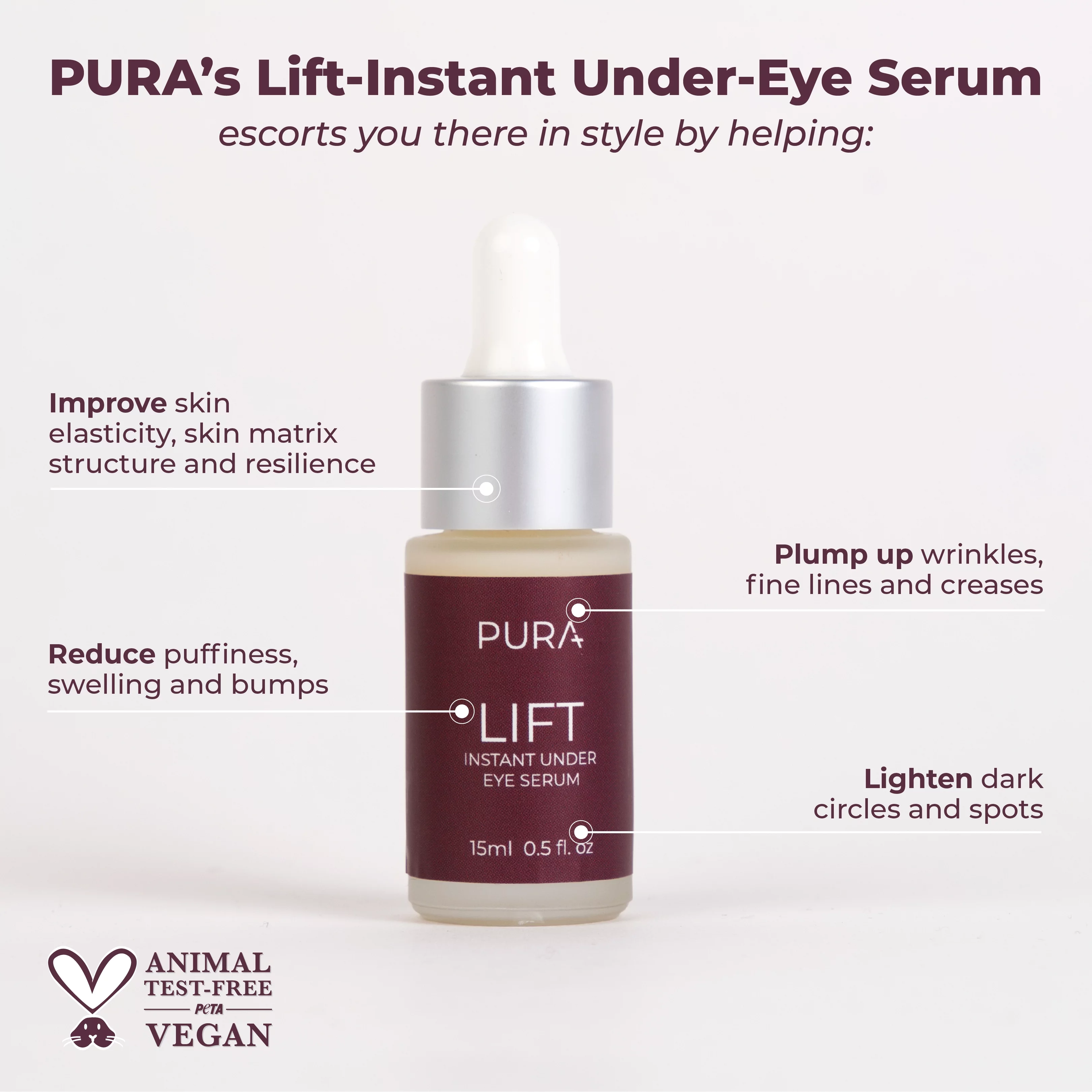 PURA Lift Instant Under Eye Serum - Advanced Dark Circle Reducer, Anti Aging Serum - Reduces Wrinkles, Under-Eye Puffy Bags, Fine Lines & Crow's Feet Instantly - Under Eye Instant Tightener, 3 Bottles