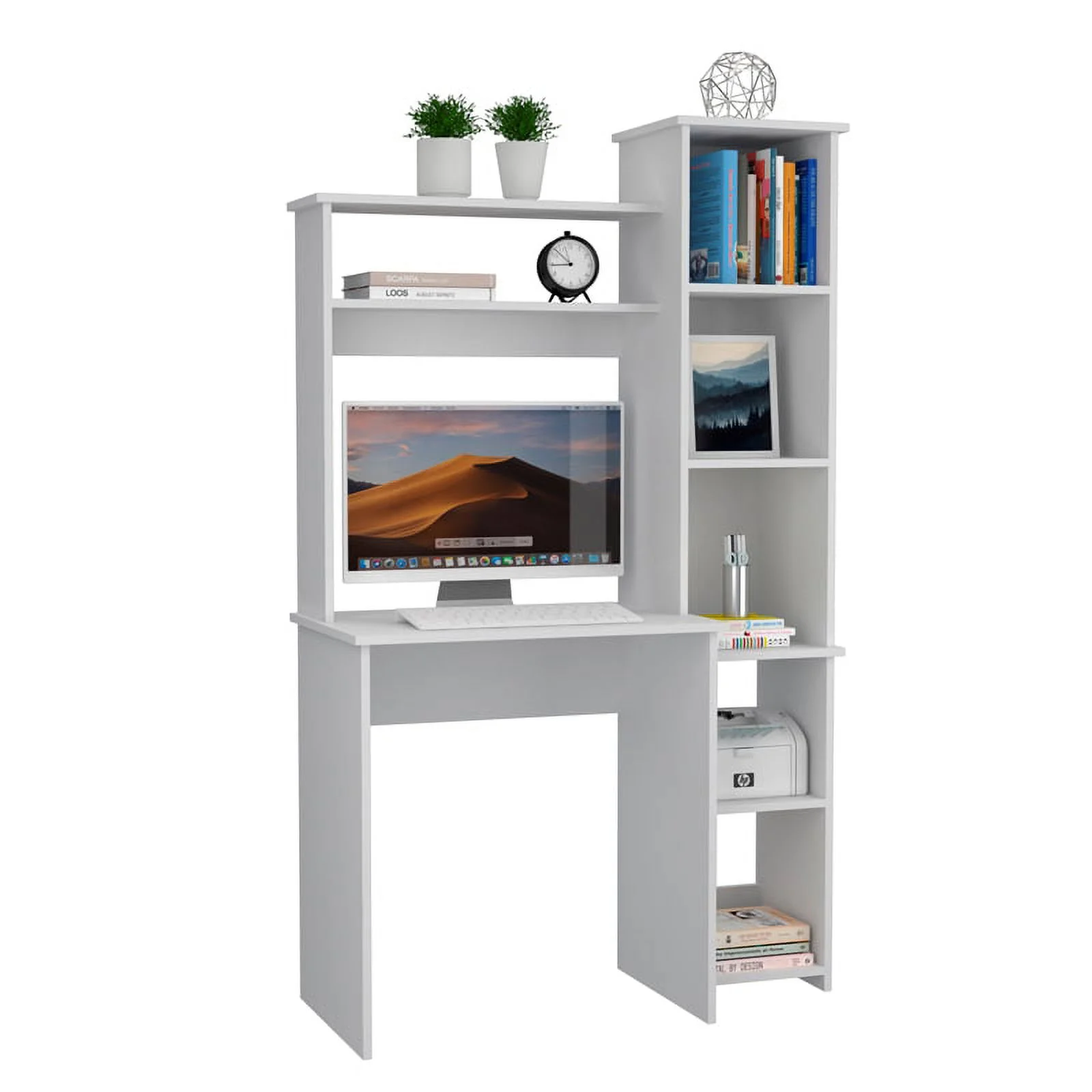 UrbanPro Modern Engineered Wood Desk with  Attached Cabinet in White