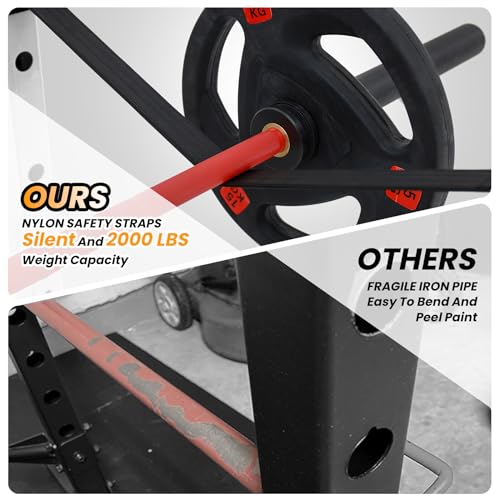 GaveeLife Power Cage, 2000 LBS Power Rack with Cable Cross-Over System, Multi-Functional Strength Training Squat Rack with LAT Pull Down System, Home Gym Equipment with Training Attachment