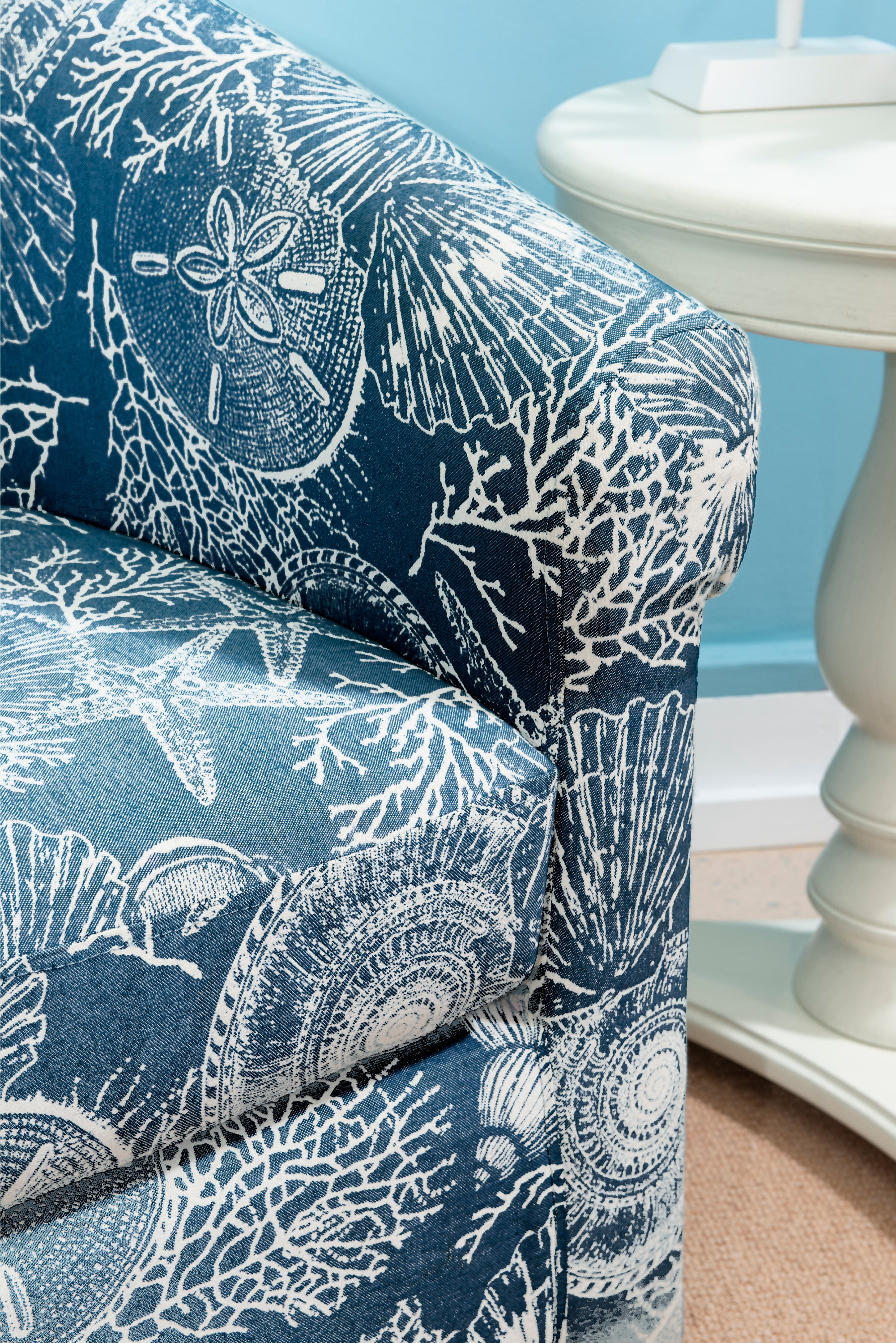 Grandee Club Chair with Swivel, Ocean Blue and White Coastal Pattern