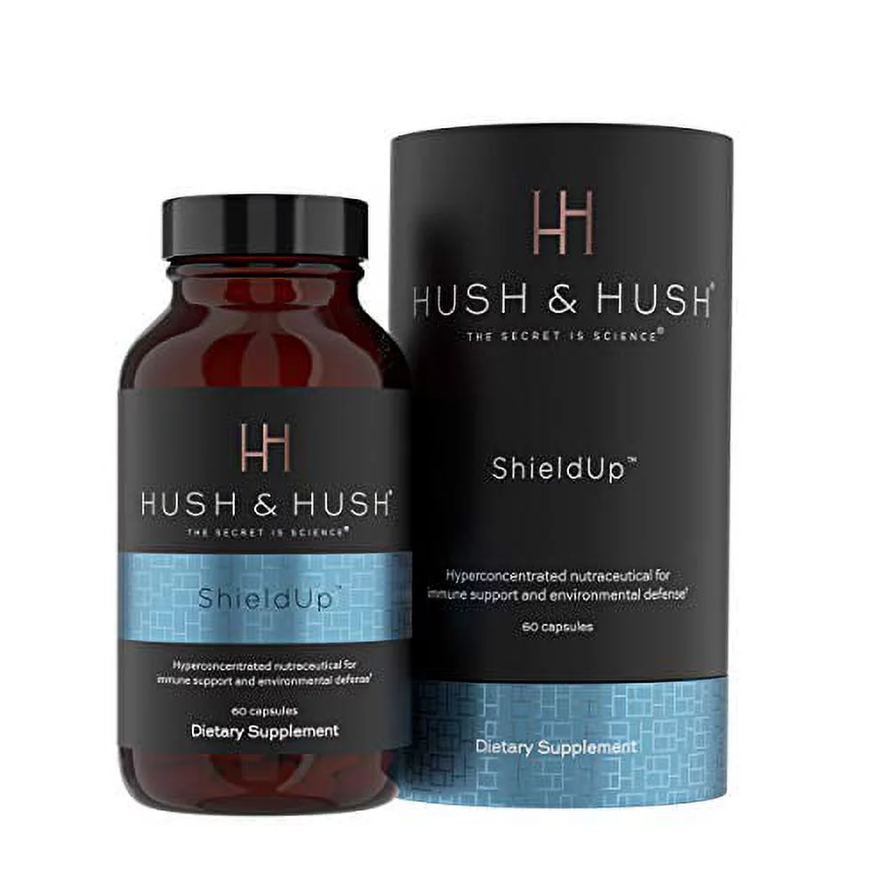 Hush & Hush ShieldUp - Immune Booster Energy Supplement - Brain Booster - Vitamin C, Maca Root, Turmeric and Organic Matcha Leaf Extract | Vegan, Gluten Free - 60 Capsules